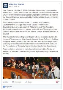 NOLA City Council Innauguration FB Post
