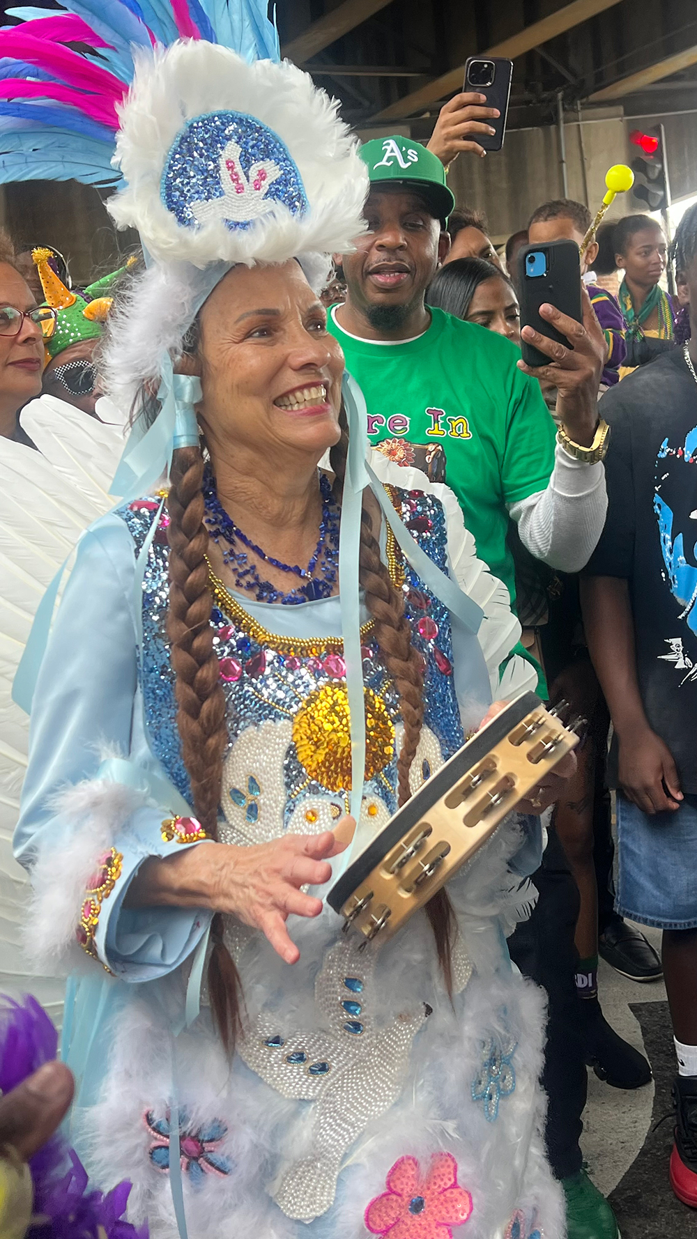 Renee Bertrand Gusman masking with the Yellow Pocahontas Indian Tribe on Mardi Gras Day 2025