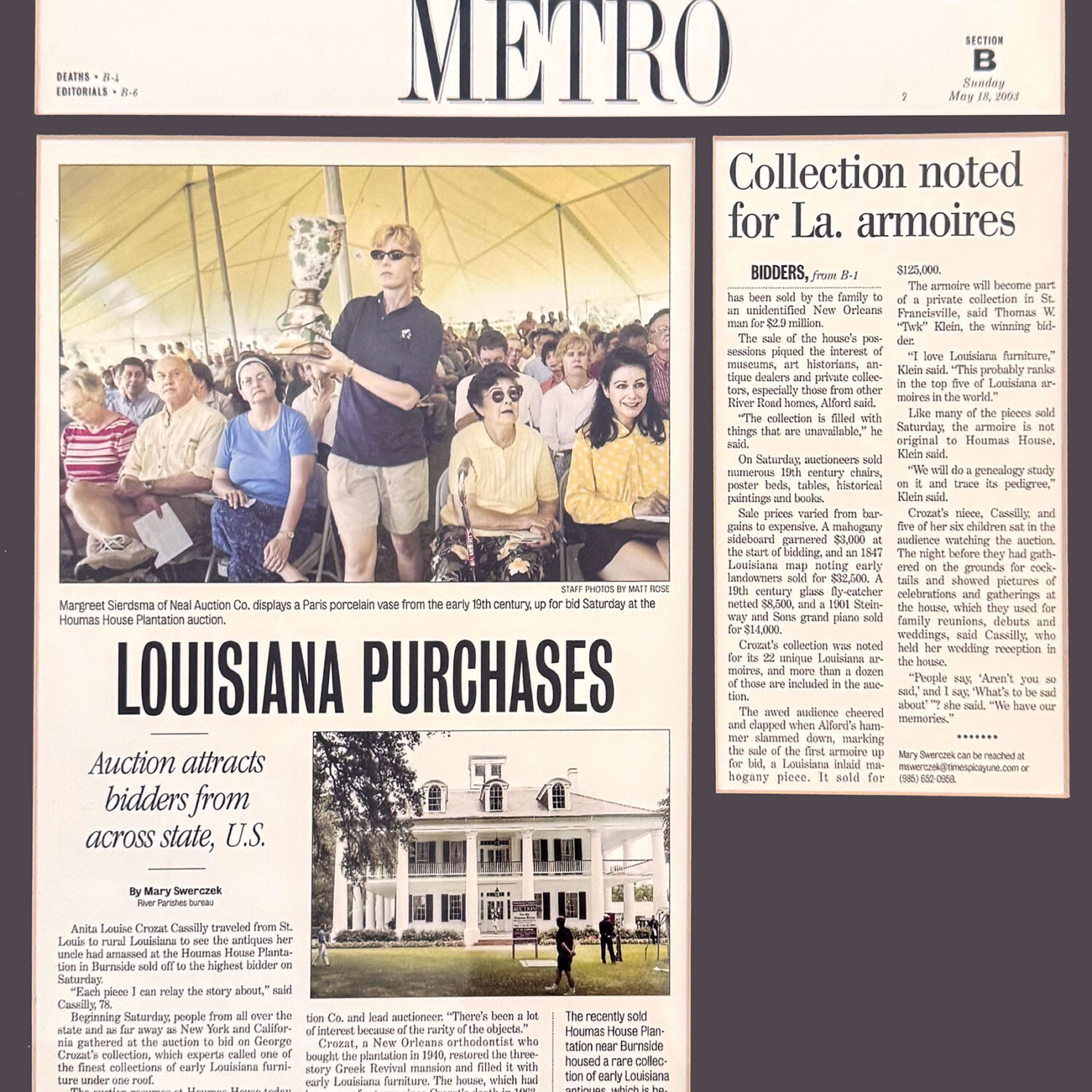 Times-Picayune "Louisiana Purchases" article May 18, 2003